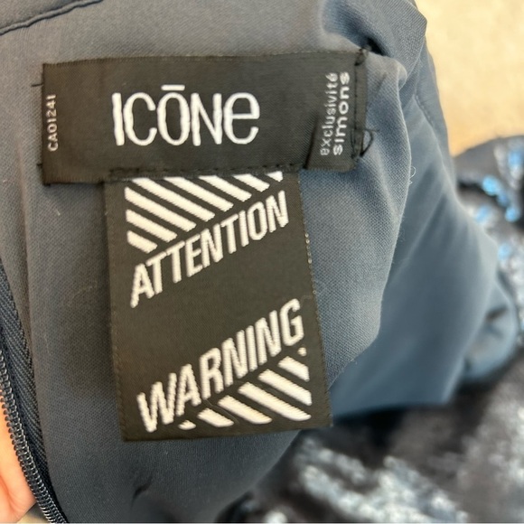 SIMONS Icone Matte blue Sequin high neck long sleeve top Sz S - Picture 8 of 13